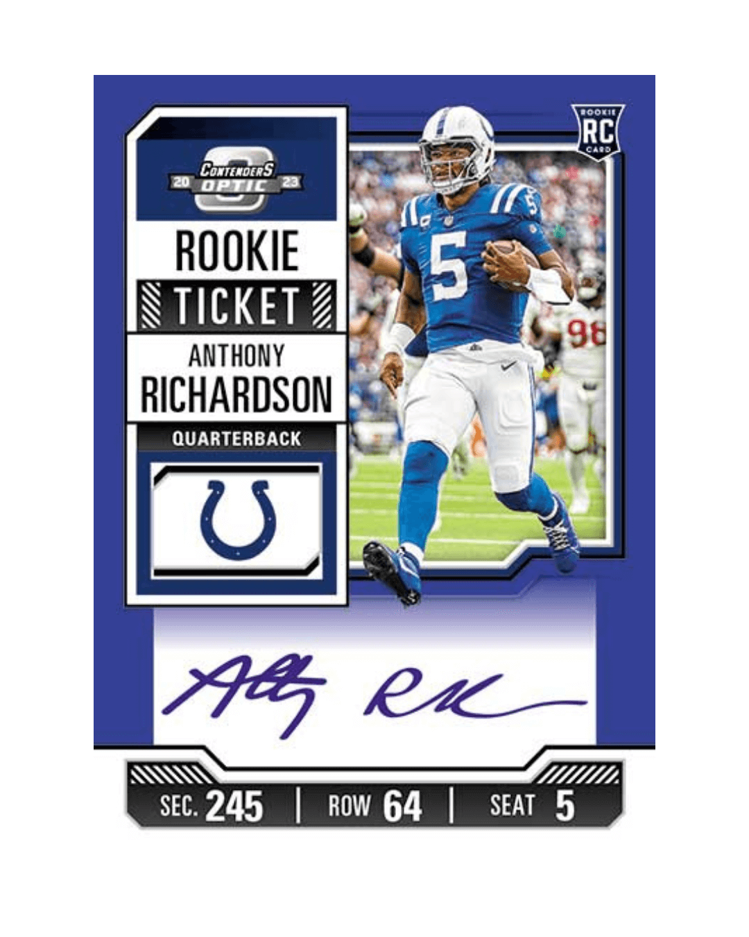 2023 Panini Contenders Optic Football Rookie Ticket Autographs Blue Anthony Richardson