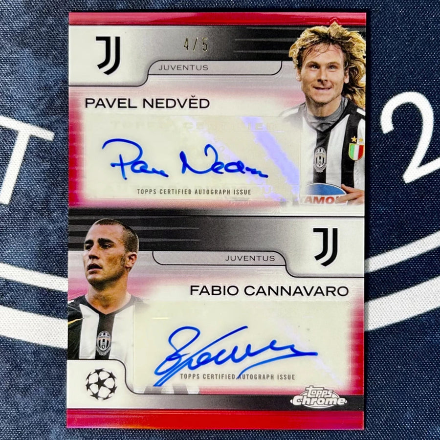 Pavel Nedved and Fabio Cannavaro Juventus autograph cards, Topps Serie A soccer legends