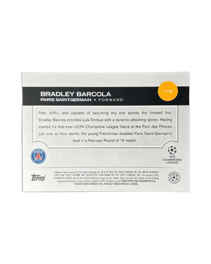 Bradley Barcola 2024 Topps Chrome UCC Soccer Future Stars Insert 116 - GDizzle Collectibles