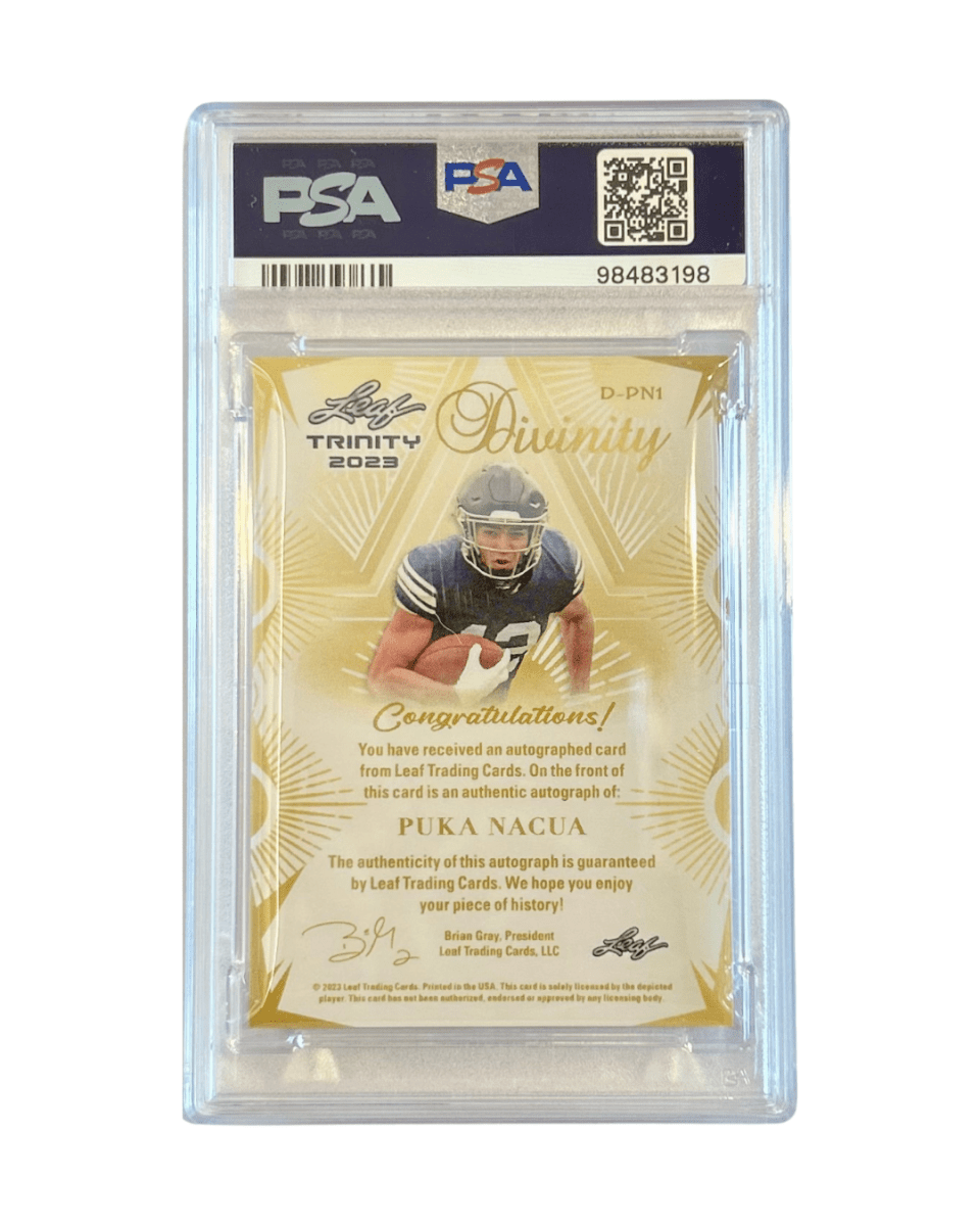Puka Nacua 2023 Leaf Trinity Football Rookie Divinity Autograph 02/10 D - PN1 PSA 10 / Auto 10 - GDizzle Collectibles